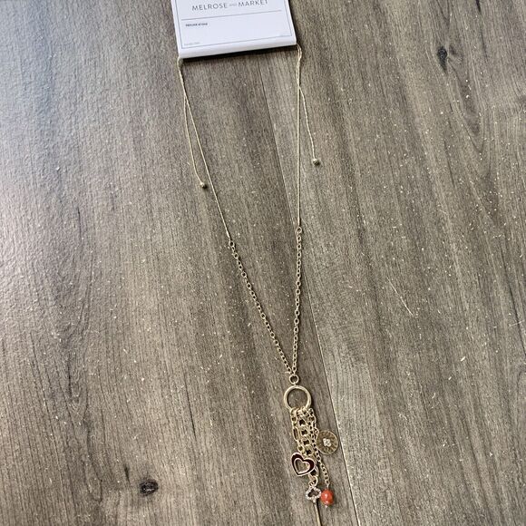 Melrose and Market Boho Necklace Charm Pendant Gold Tone Genuine Stone Key Heart - Picture 9 of 9